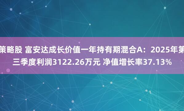 策略股 富安达成长价值一年持有期混合A：2025年第三季度利润3122.26万元 净值增长率37.13%