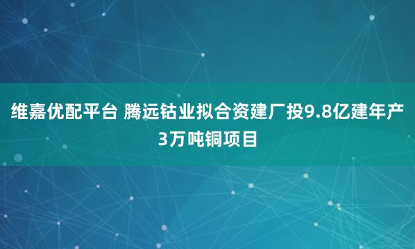 维嘉优配平台 腾远钴业拟合资建厂投9.8亿建年产3万吨铜项目